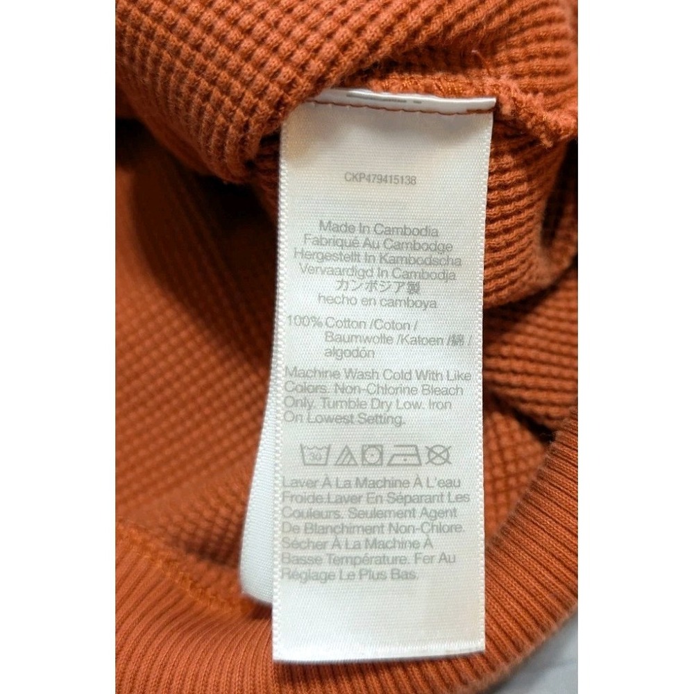 Madewell Waffle Knit Sweatshirt Womens Small Rust Orange V Neck Thermal Pullover - Picture 5 of 6